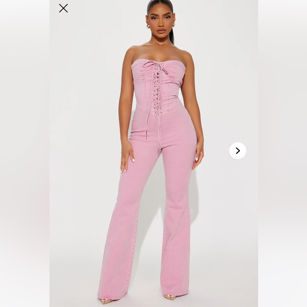 Denim Pink Lace-Up Jumpsuit